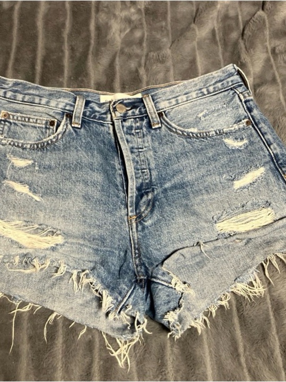 Denim Forum Light Blue Distressed Cutoff Jean Shorts